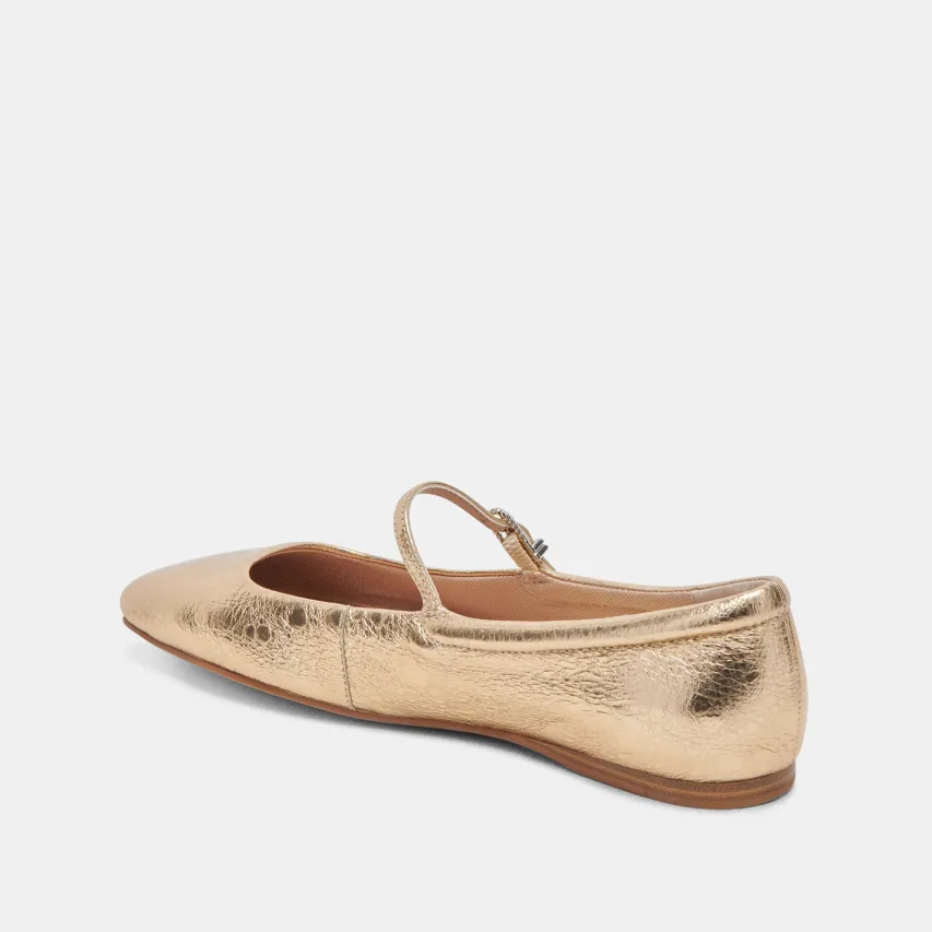 REYES WIDE BALLET FLATS GOLD DISTRESSED LEATHER^Dolce Vita New