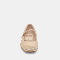REYES WIDE BALLET FLATS GOLD DISTRESSED LEATHER^Dolce Vita New