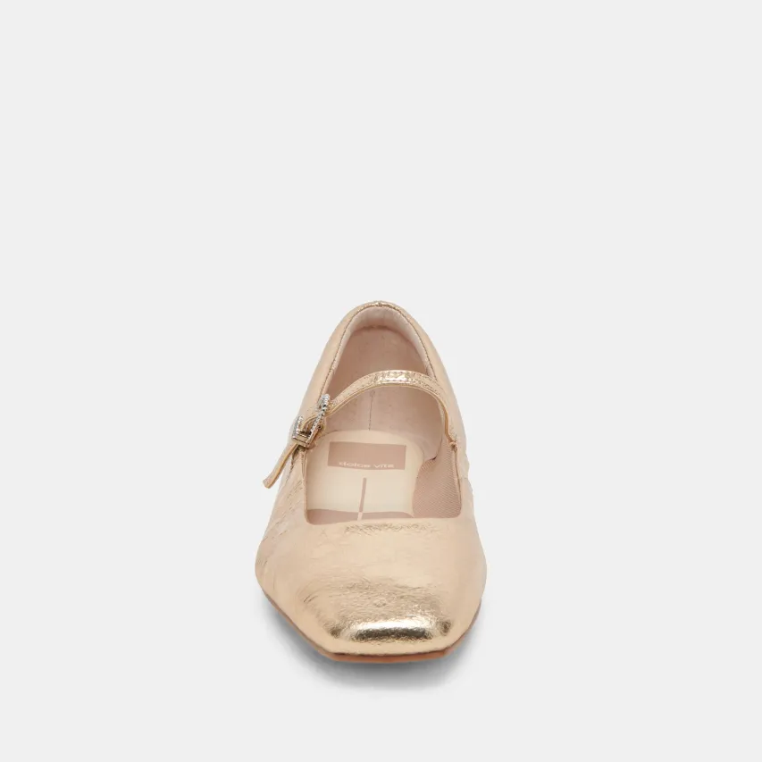 REYES WIDE BALLET FLATS GOLD DISTRESSED LEATHER^Dolce Vita New