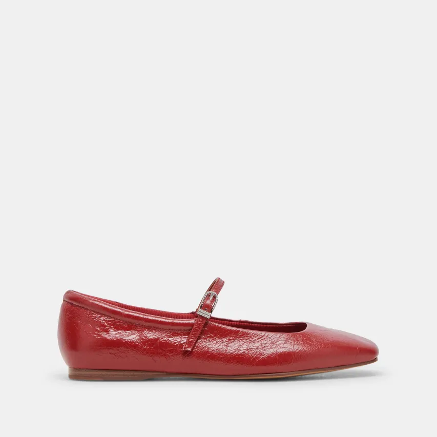 REYES WIDE BALLET FLATS RED CRINKLE PATENT^Dolce Vita New