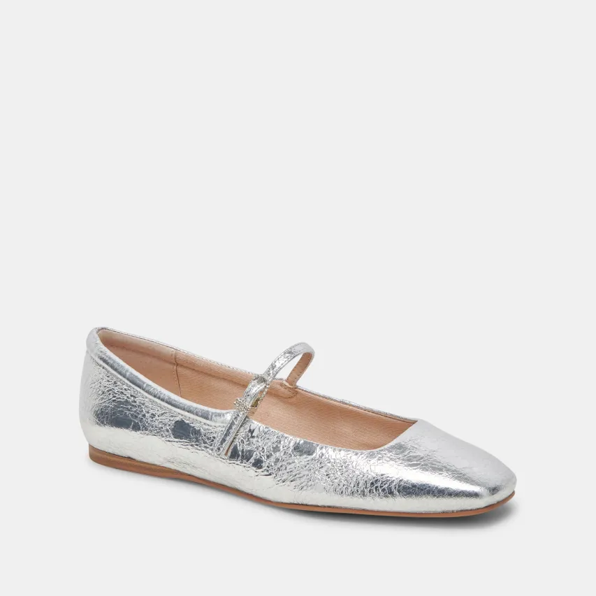 REYES WIDE BALLET FLATS SILVER DISTRESSED LEATHER^Dolce Vita Hot