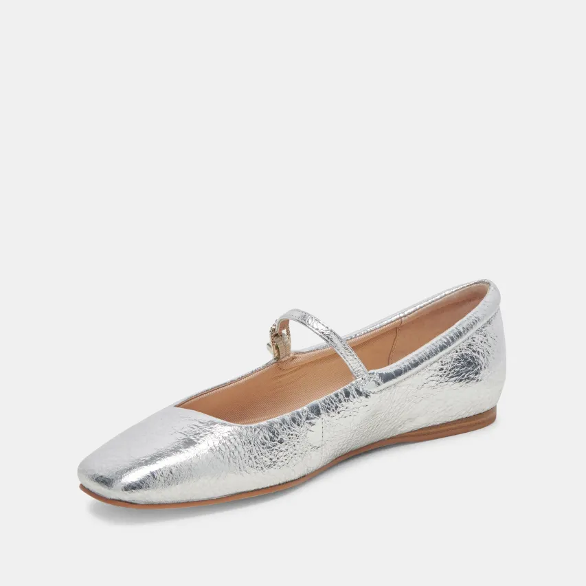 REYES WIDE BALLET FLATS SILVER DISTRESSED LEATHER^Dolce Vita Hot