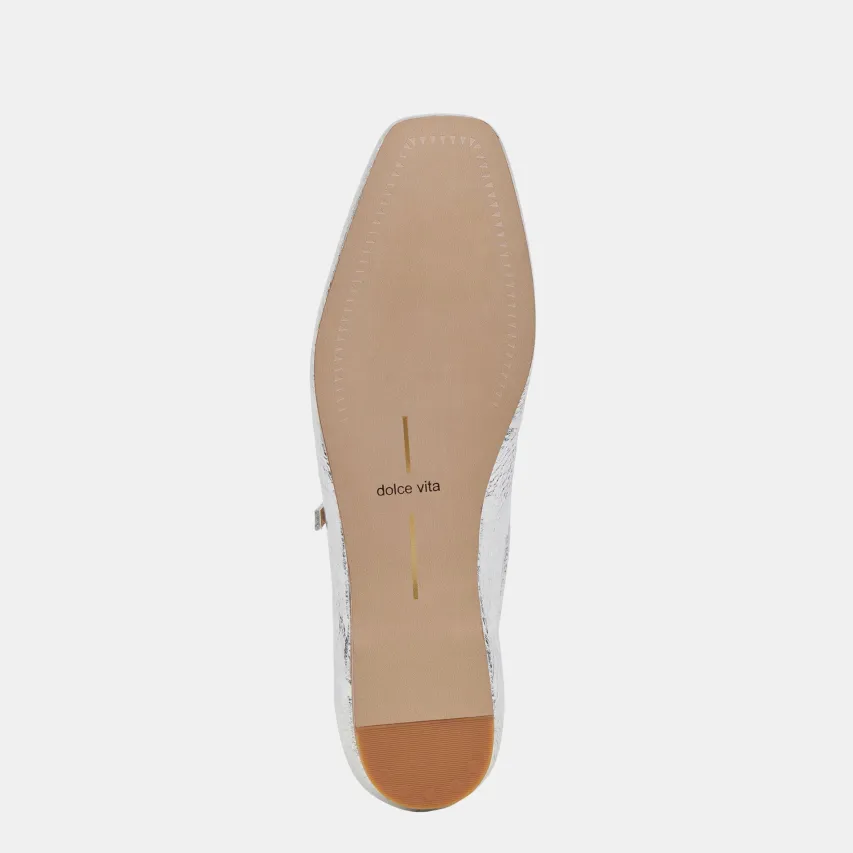 REYES WIDE BALLET FLATS SILVER DISTRESSED LEATHER^Dolce Vita Hot