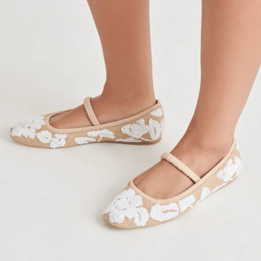 RHODIE BALLET FLATS NATURAL MULTI FLORAL SEQUIN^Dolce Vita New