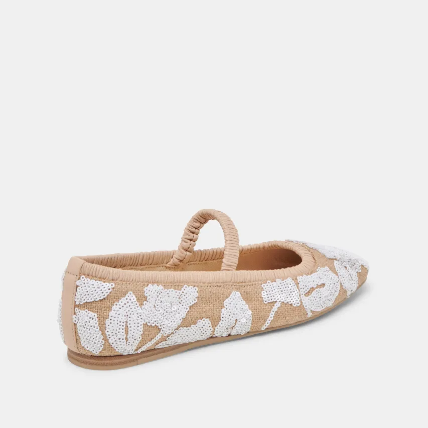 RHODIE BALLET FLATS NATURAL MULTI FLORAL SEQUIN^Dolce Vita New