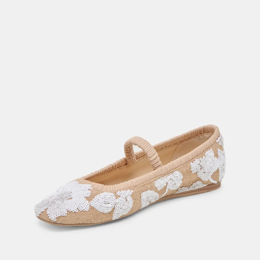RHODIE BALLET FLATS NATURAL MULTI FLORAL SEQUIN^Dolce Vita New