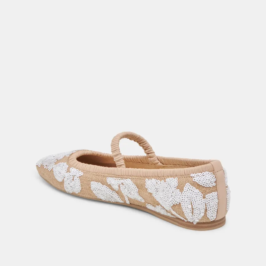 RHODIE BALLET FLATS NATURAL MULTI FLORAL SEQUIN^Dolce Vita New