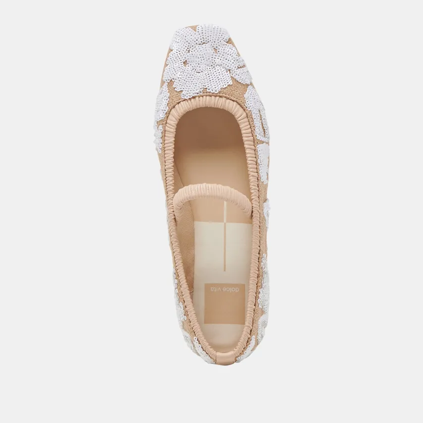 RHODIE BALLET FLATS NATURAL MULTI FLORAL SEQUIN^Dolce Vita New
