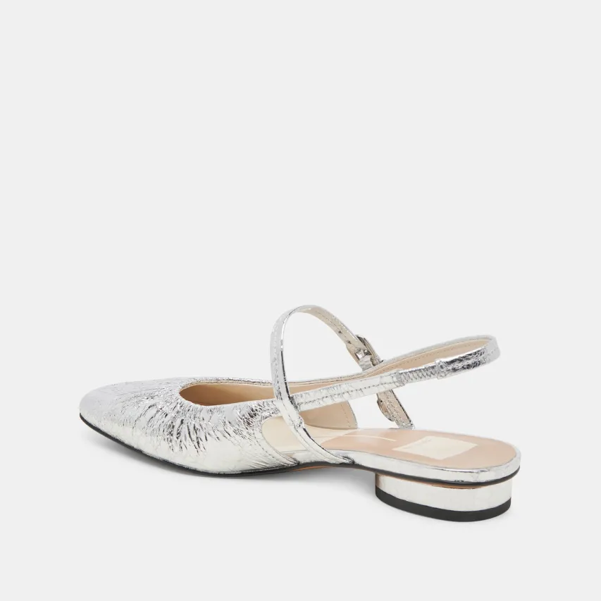 RIANNE FLATS SILVER DISTRESSED LEATHER^Dolce Vita Online