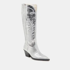 RYATT EXTRA WIDE CALF BOOTS SILVER DISTRESSED LEATHER^Dolce Vita Discount