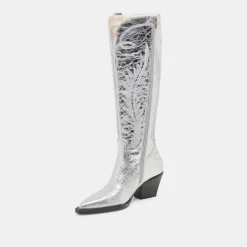 RYATT EXTRA WIDE CALF BOOTS SILVER DISTRESSED LEATHER^Dolce Vita Discount