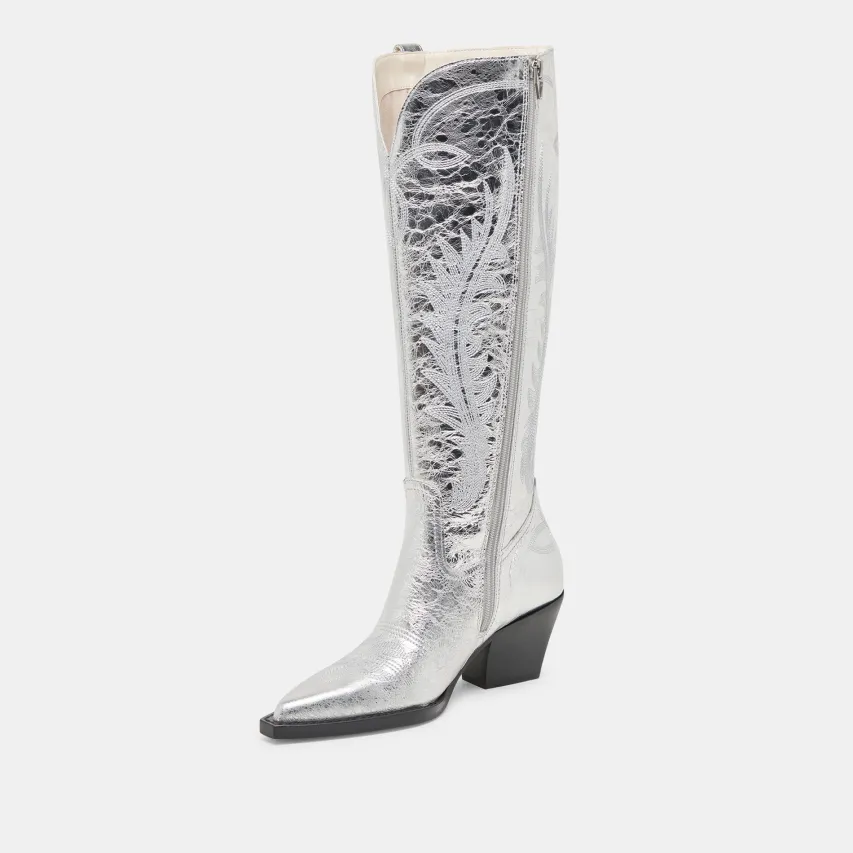 RYATT EXTRA WIDE CALF BOOTS SILVER DISTRESSED LEATHER^Dolce Vita Discount