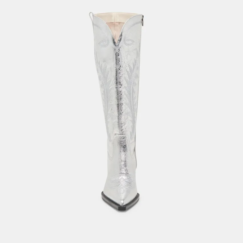 RYATT EXTRA WIDE CALF BOOTS SILVER DISTRESSED LEATHER^Dolce Vita Discount