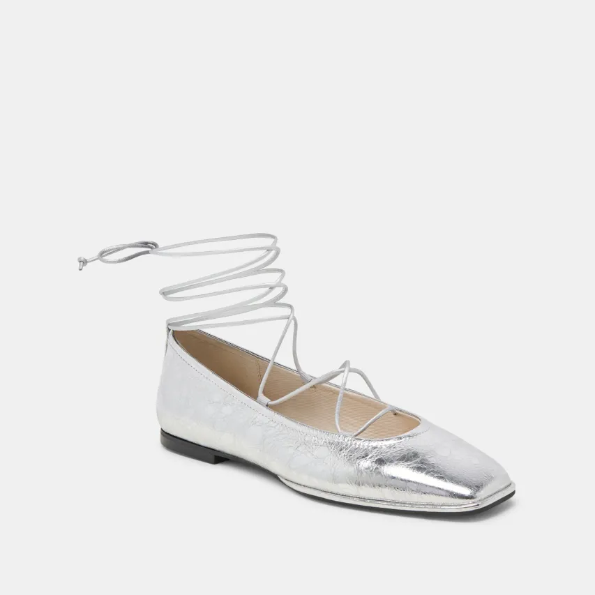 RYDER BALLET FLATS SILVER DISTRESSED LEATHER^Dolce Vita Outlet