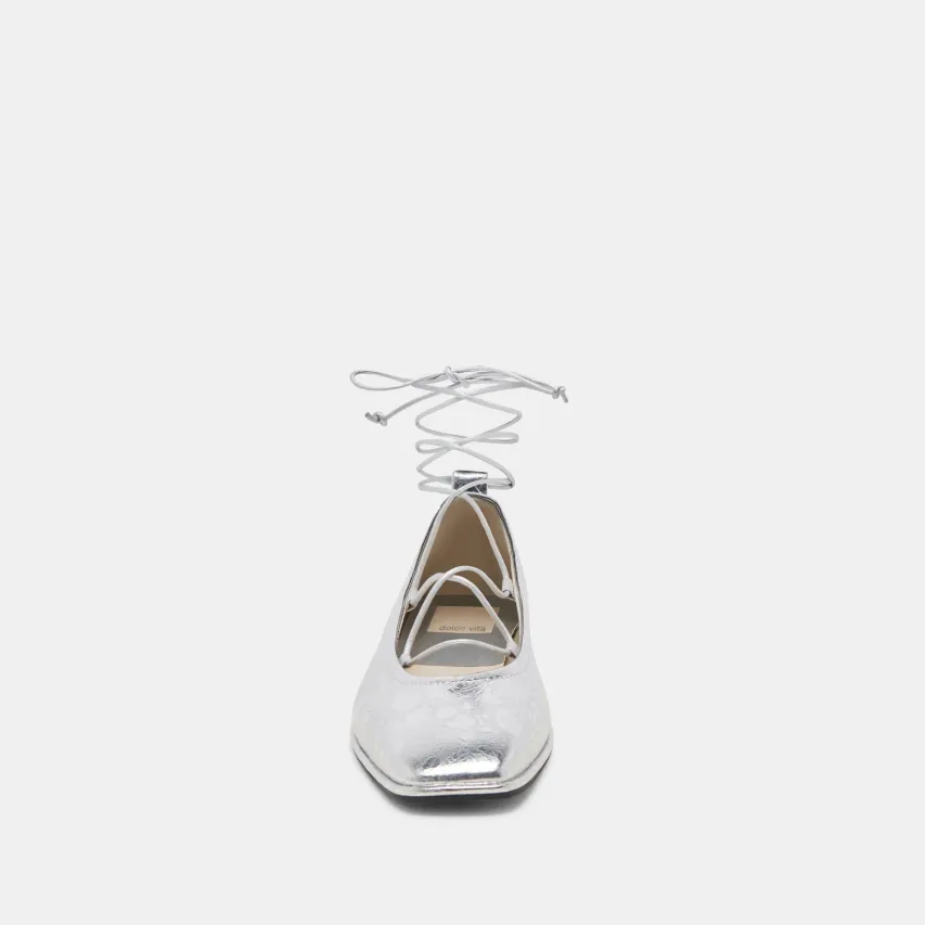 RYDER BALLET FLATS SILVER DISTRESSED LEATHER^Dolce Vita Outlet