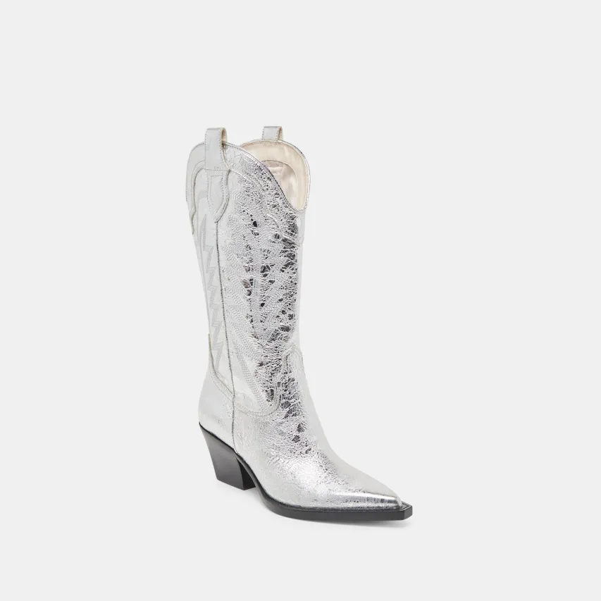 RYLAND BOOTS SILVER DISTRESSED LEATHER^Dolce Vita Fashion