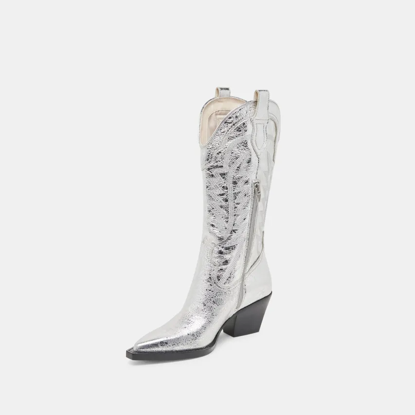 RYLAND BOOTS SILVER DISTRESSED LEATHER^Dolce Vita Fashion