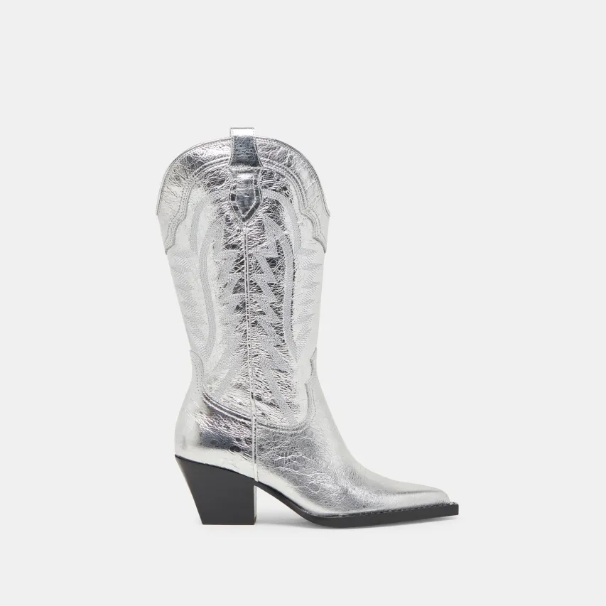 RYLAND EXTRA WIDE CALF BOOTS SILVER DISTRESSED LEATHER^Dolce Vita Fashion