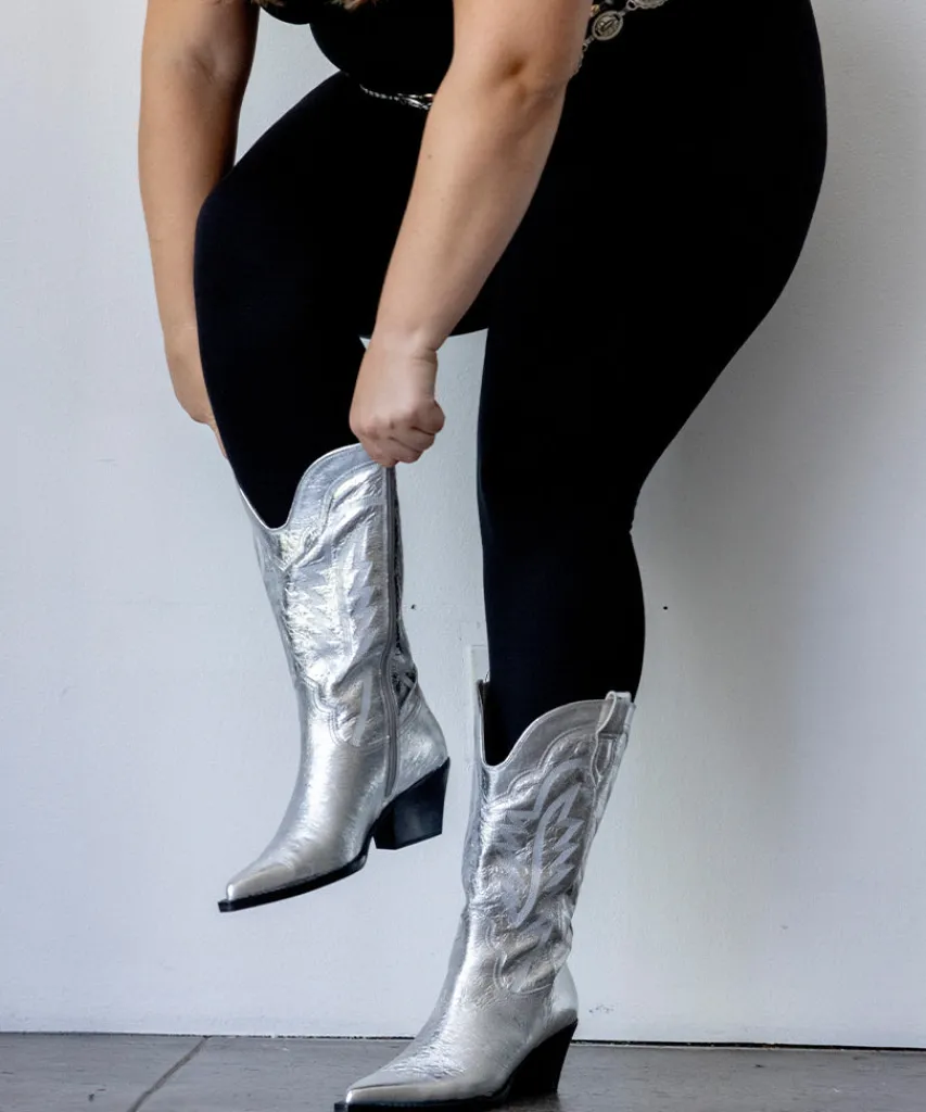 RYLAND EXTRA WIDE CALF BOOTS SILVER DISTRESSED LEATHER^Dolce Vita Fashion