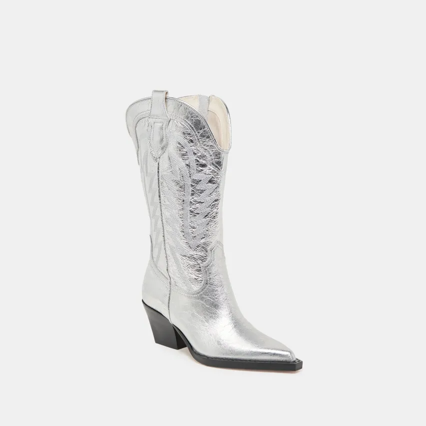 RYLAND EXTRA WIDE CALF BOOTS SILVER DISTRESSED LEATHER^Dolce Vita Fashion