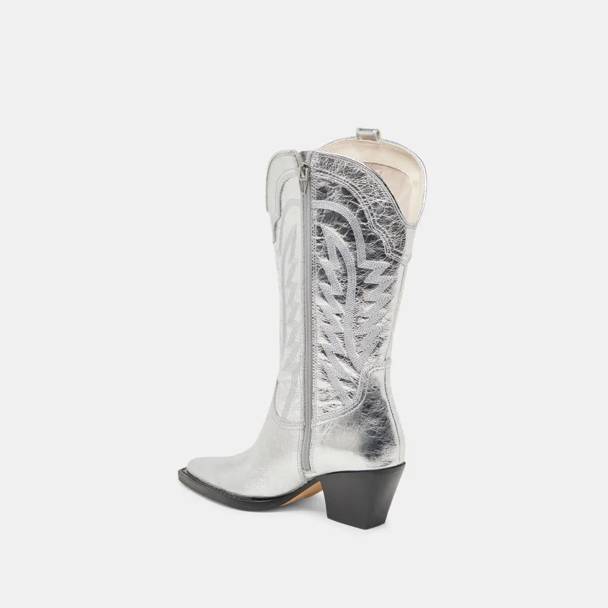 RYLAND EXTRA WIDE CALF BOOTS SILVER DISTRESSED LEATHER^Dolce Vita Fashion