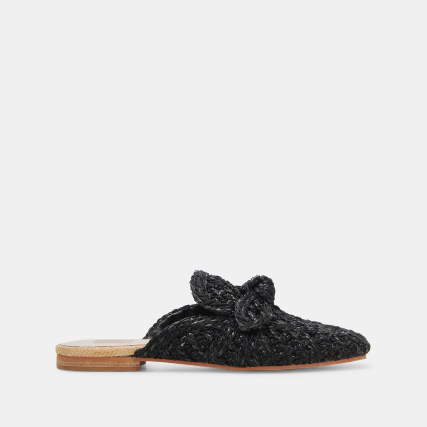 SABOR FLATS ONYX RAFFIA^Dolce Vita Online