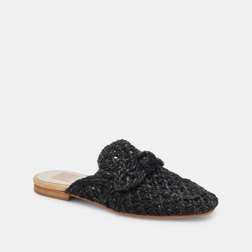 SABOR FLATS ONYX RAFFIA^Dolce Vita Online