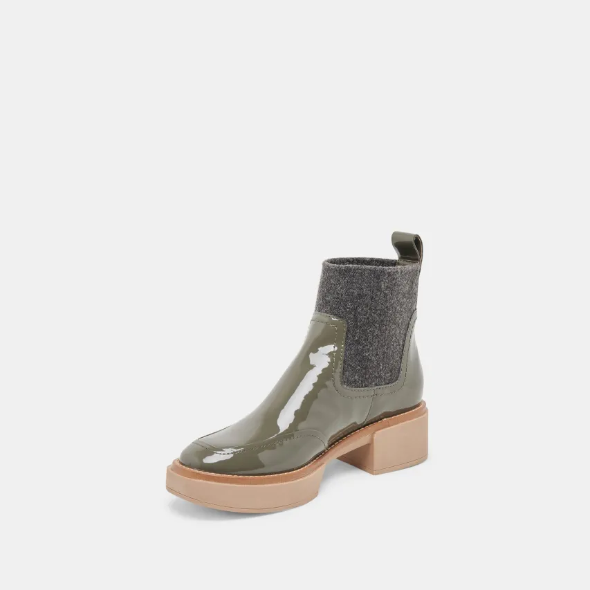 SALINE H2O WIDE BOOTIES DARK OLIVE CRINKLE PATENT^Dolce Vita Best