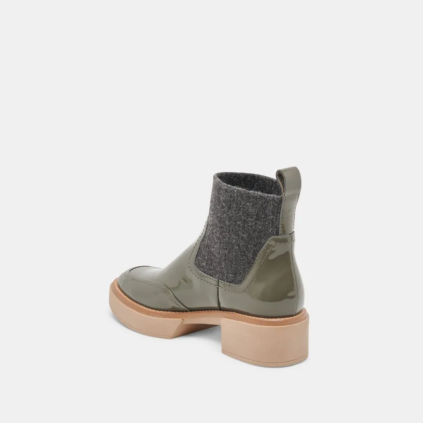 SALINE H2O WIDE BOOTIES DARK OLIVE CRINKLE PATENT^Dolce Vita Best