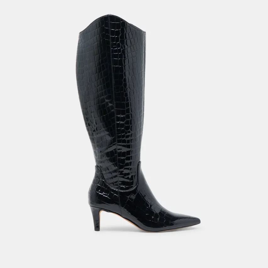 SHILAH WIDE CALF BOOTS NOIR EMBOSSED LEATHER^Dolce Vita Outlet