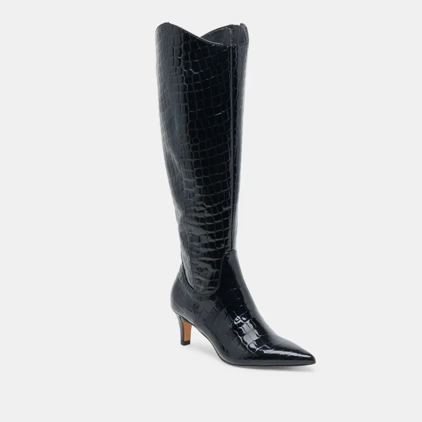 SHILAH WIDE CALF BOOTS NOIR EMBOSSED LEATHER^Dolce Vita Outlet