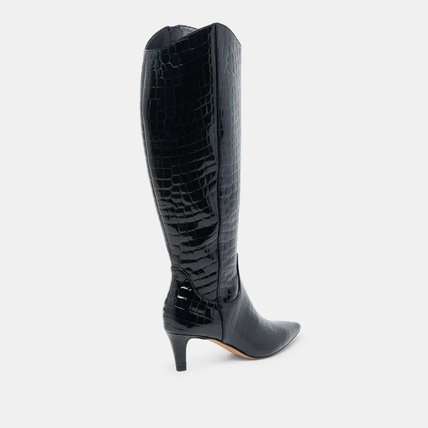 SHILAH WIDE CALF BOOTS NOIR EMBOSSED LEATHER^Dolce Vita Outlet