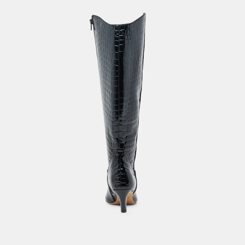 SHILAH WIDE CALF BOOTS NOIR EMBOSSED LEATHER^Dolce Vita Outlet
