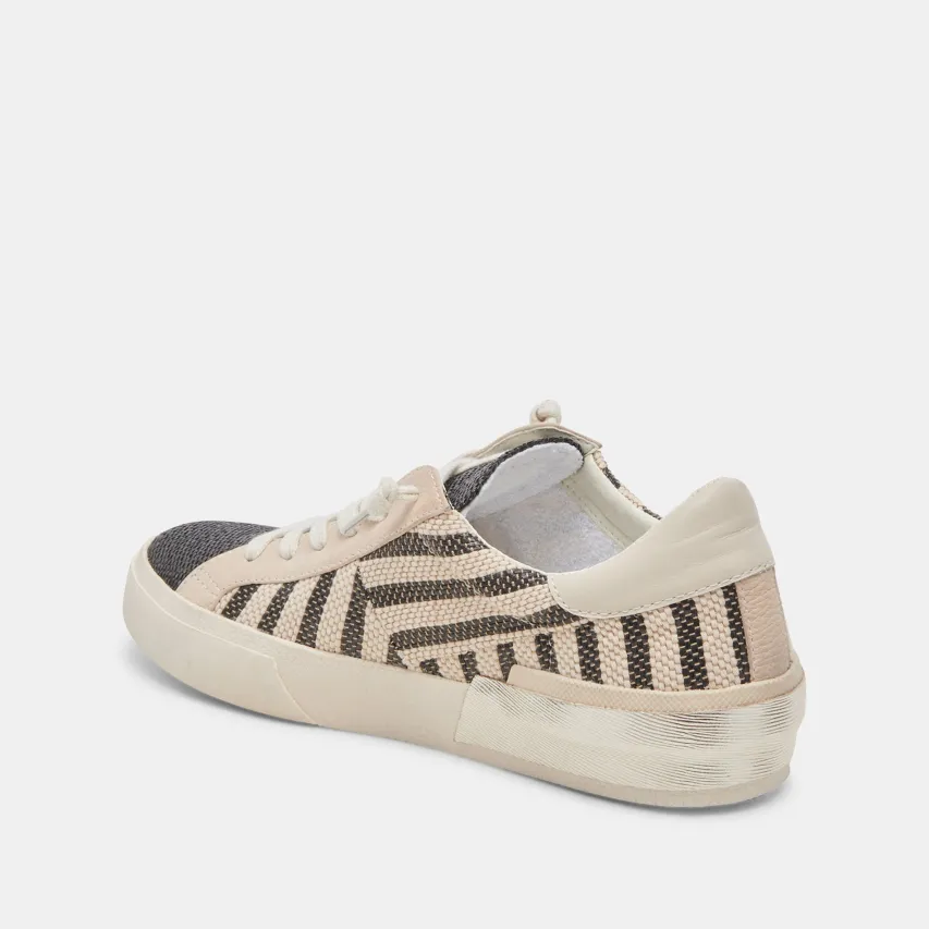 ZINA PATCH SNEAKERS BLACK BEIGE RAFFIA^Dolce Vita Hot