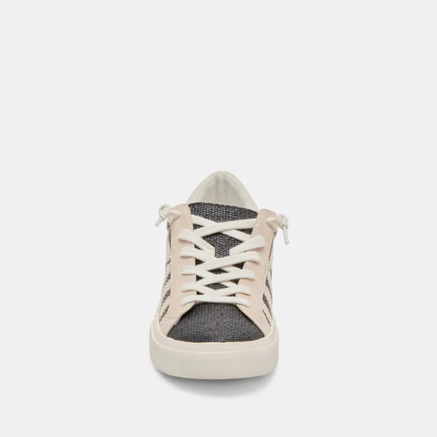 ZINA PATCH SNEAKERS BLACK BEIGE RAFFIA^Dolce Vita Hot